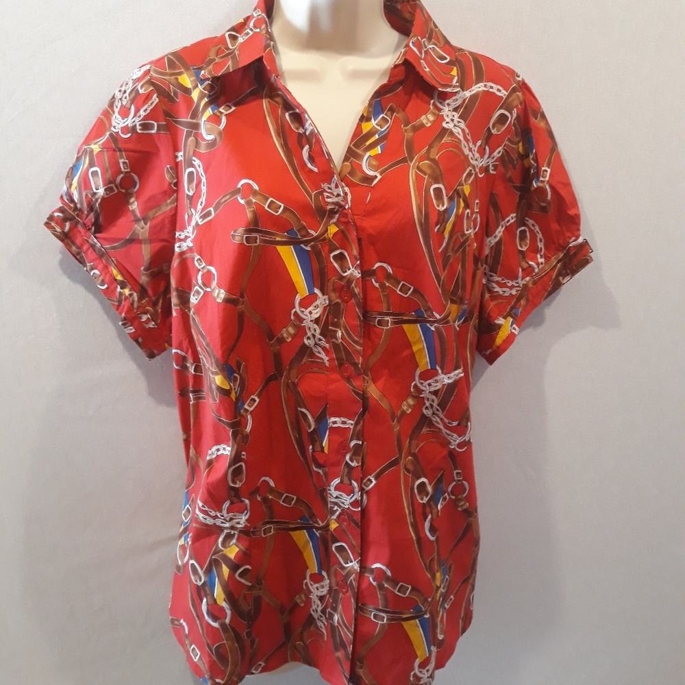 Avenue Button Front Red Blouse